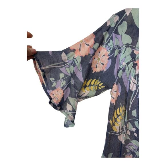 Ashley Blue Floral Print Boho Blouse Large - Picture 3 of 6